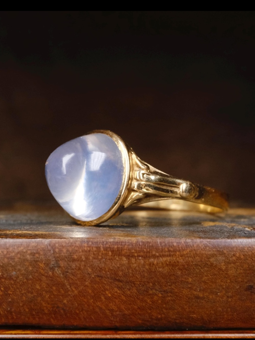 Vintage 18K Gold Moonstone Sugarloaf Cabochon Solitaire Ring, 1941 Swedish 9.25 - Picture 6 of 6